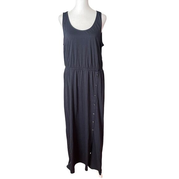 Garnet Hill Large Tank Maxi Dress Dark Blue Button Slit Cotton Tencel - Picture 1 of 10